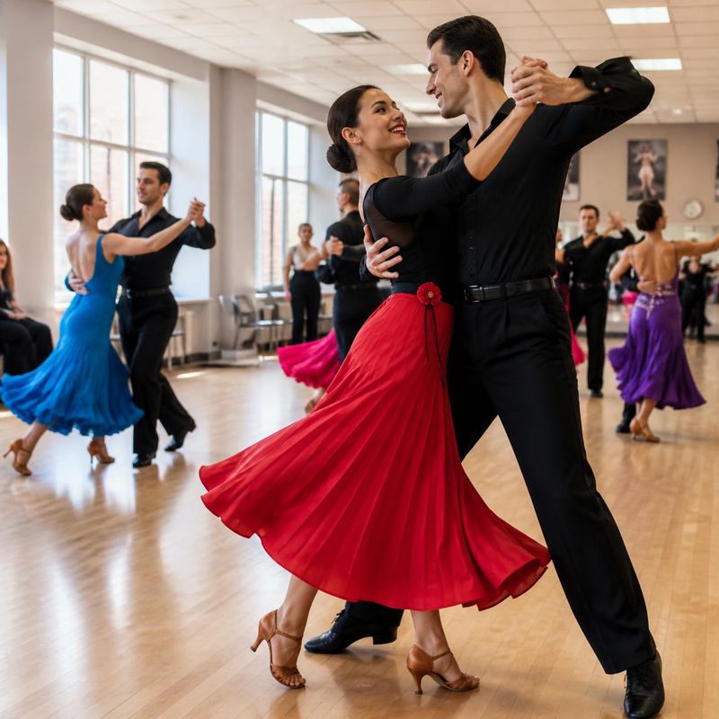 Couple dansant une danse de salon, robe rouge